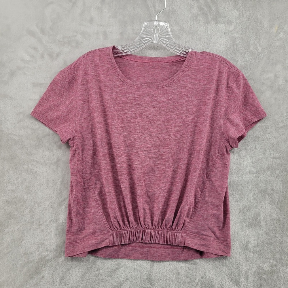 Lululemon Size 6 Short Notice Heathered Red Moss Rose Crop Tee Shirt